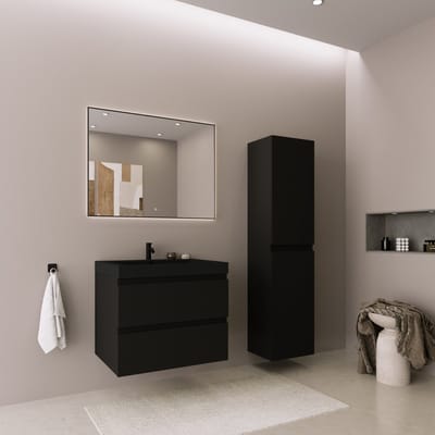 LOMAZOO Badmeubelset Mat Zwart 60 cm - Wastafel Zwart - Badkamermeubel set - Wastafelmeubel - Badkamerkast hoog [AVALON]