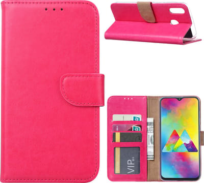 LuxeBass Hoesje geschikt voor Samsung Galaxy M20 Power - Bookcase Roze - portemonnee hoesje gsm hoesje - telefoonhoes - telefoonhoesjes