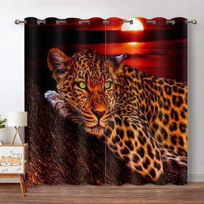 Tijger Liggend op een Steen Raamgordijnen Woonkamer Stof Gordijnen Wild Dier 3D Gordijn Huisdecoratie Gordijnen voor Slaapkamer 2 Panelen W50H130(CM)x2&Hook brown