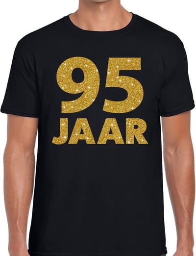 95 jaar goud glitter verjaardag t-shirt zwart heren - verjaardag shirts S