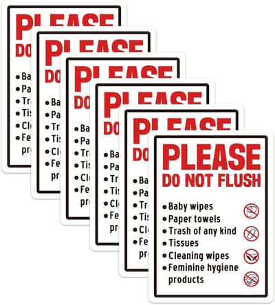Herinnering Stickers - Niet Doorspoelen Borden - Openbare Toiletten - Duidelijke Meldingen - 13 x 18 cm - Zwart rood wit