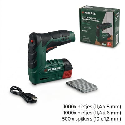 Parkside Tacker op accu - Voor nietjes van 4-12mm en Spijkers 6-10 x 1,2mm