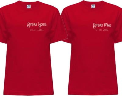 Valentijn shirts set voor hem en haar - Gepersonaliseerd met jullie liefdesdatum - Cadeau voor hem en haar - Rood - Maat S