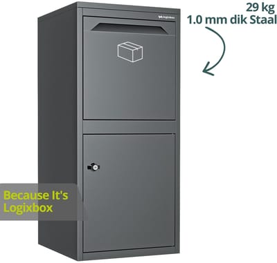 LOGIXBOX - XXL Pakketbrievenbus - Brievenbus - Pakketbox - Frontbox DeLuxe - Grijs - 1.0 mm dik staal -- GEEN Bouwpakket --