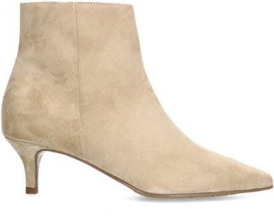 Manfield - Dames - Beige suède enkellaarsjes met hak - Maat 37