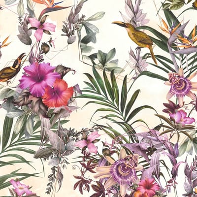 Bloemen behang Profhome 381786-GU glad vliesbehang zonder structuur met bloemmotief mat crème groen roze beige 5,33 m2