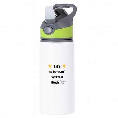 Hacebo® - life is better with a duck waterfles met rietje groen - Eend - eenden liefhebbers - verjaardag - cadeau - kado - geschenk - water fles - 650ML