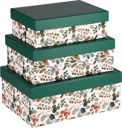 Dekoratief | Set 3 dozen rechthoek 'Warm Leaves', karton, 26x18x10cm | A240210