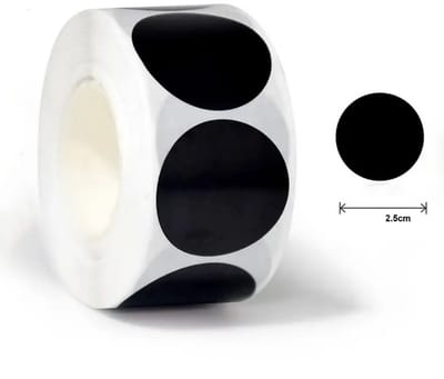 Stippen Stickers Zwart 25MM - 500 op rol - Sluitzegels/Etiketten/Labels Organiseren met kleurcodes