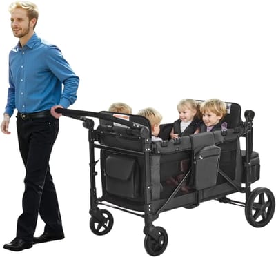 Solayne Kinderwagen - Buggy - Stroller - 4 Kinderen - Wandelwagen - Inklapbaar - Vanaf 6 mnd - 73x44x100cm - Donkergrijs/Zwart