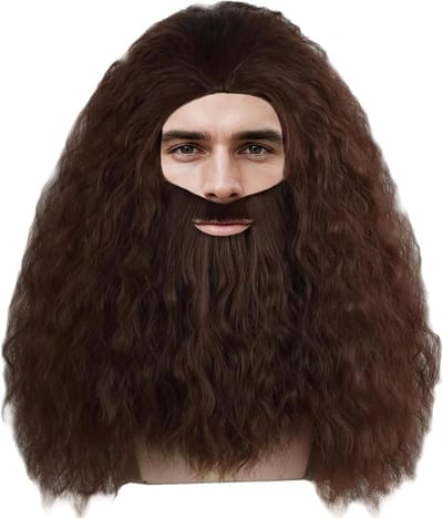 Langdurige toverhaar met baard voor mannen en vrouwen, ideaal voor cosplay, carnaval en Halloween feestkostuums, donkerbruin