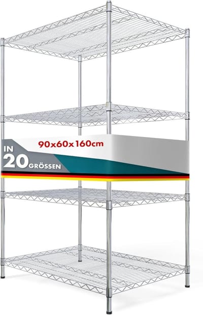 FLOORDIREKT Rekken voor Zwaar Gebruik - Himalaya - Verchroomd - 4 legplanken - 160 x 90 x 60 cm