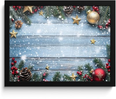 Poster in lijst - Fotolijst 40x30 cm - Posters - Kerstomlijsting - Sneeuw - Meerkleurig - Posterlijst zwart - Decoratie - Wanddecoratie woonkamer - Muurdecoratie slaapkamer - Kerstversiering - Kerstdecoratie voor binnen - Kerstmis