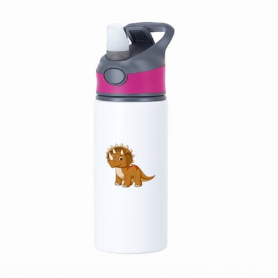 Hacebo® - Triceratops waterfles met rietje roze - Dinosaurus - Dinoliefhebber - T - rex - prehistorie - water fles - 650ML
