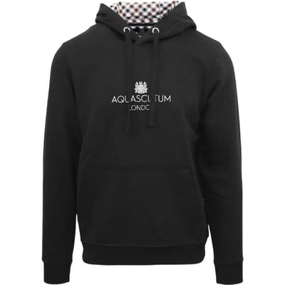 Aquascutum Heren Belettering Hoodie (Zwart)