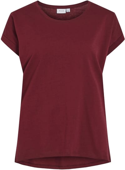 VILA Dun Top Korte Mouw Basis Ronde Hals Shirt met omgeslagen Mouwen Effen VIDREAMERS