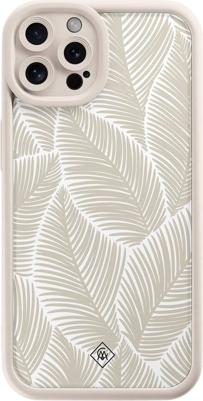 Casimoda® hoesje - Geschikt voor iPhone 12 Pro - Palmy Leaves Beige - Effen telefoonhoesje met lensbescherming - TPU - Backcover - Bruin/beige