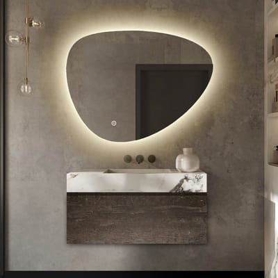 Badkamerspiegel Asymmetrisch - Asymmetrische Badkamerspiegel - LED Verlichting - Anti Condens Verwarming - Dimbaar - 60 cm