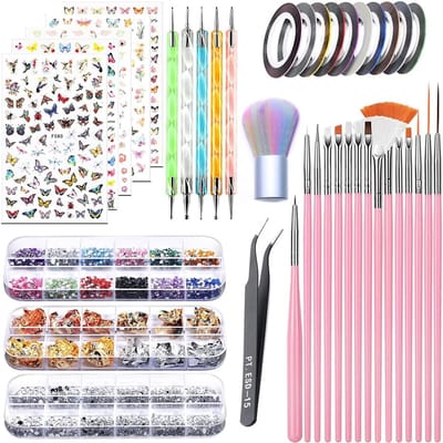 JHUBERS- Nagelstickers 50-delige set - Nageldesign Accessoireset - Strasssteentjes - Bladgoud - Gereedschappen - Perfect voor manicure - Nail Art