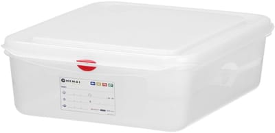 Hendi GN 1/2 container 12.50 liter transparant met deksel en HACCP kleurclips