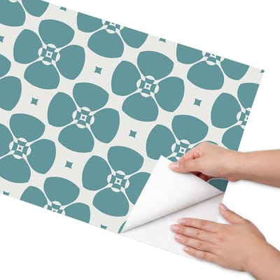Coloray Meubel Wrap Folie - Turkoois Meubelfolie - 50x100 cm - Decoratiefolie Zelfklevend Bloemgeometrie - Meubelfolie Zelfklevend - Geometrische Meubelfolie - Wrapfolie Keuken - Wanddecoratie - Achtergronden en patronen