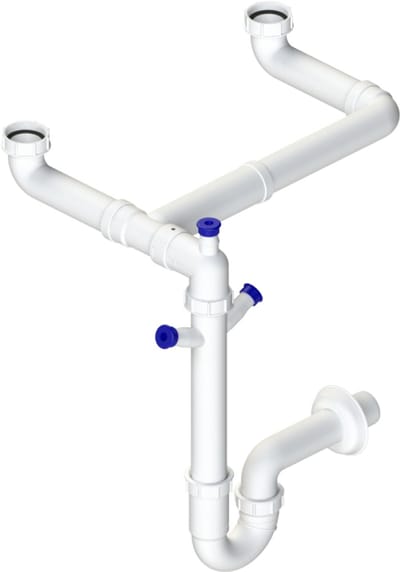 Pure.Sink Universal Siphon dubbele ruimte besparende spoelbak sifon voor in de keuken met 2 vaatwasser aansluitingen WSTDSI-32