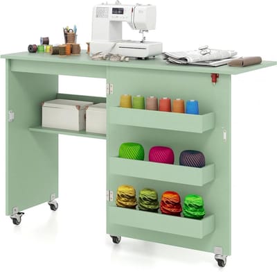 Naaitafel - Naaimachine tafel - Hobbyruimte organiseren - Inklapbaar met wielen - 116x41 cm - Groen