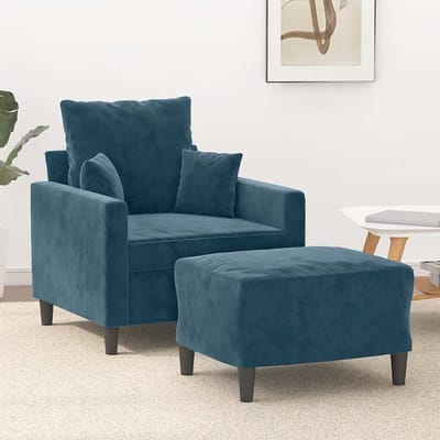 vidaXL - Fauteuil - met - voetenbank - 60 - cm - fluweel - blauw
