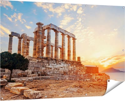 Gards Tuinposter Tempel van Poseidon in Athene, Griekenland - 150x100 cm - Tuindoek - Tuindecoratie - Wanddecoratie buiten - Tuinschilderij