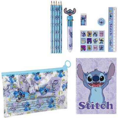Stitch Etui met Inhoud Pen met Kleuren Stickers Potloden- 8 pieces