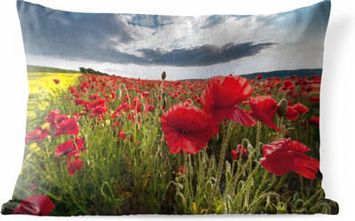 Buitenkussens - Tuin - Klaprozen tegen een dramatische stormachtige lucht - 50x30 cm