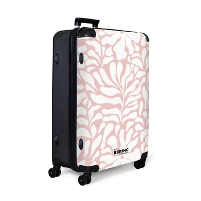 NoBoringSuitcases.com® - Koffer groot - Reiskoffer lichtgewicht - Roze met witte bloemen - Rolkoffer met 4 wielen - Grote trolley XL - 98 liter bagage