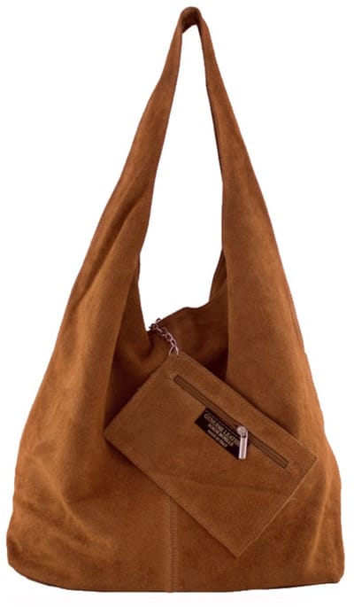 Bruine Suède Schoudertas Lili - Handtassen - Hobo Tassen - Shoppers - Ruime Suède dames tassen - Borse in Pelle - Bruin
