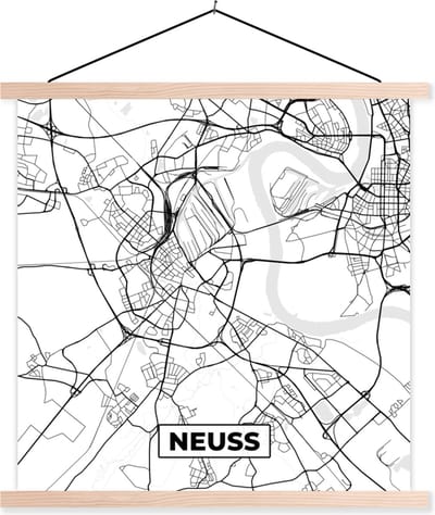 Posterhanger incl. Poster 40x40 cm - Schoolplaat - Kaart - Neuss - Plattegrond - Stadskaart - Textielposter - Blanke latten - Stadskaart