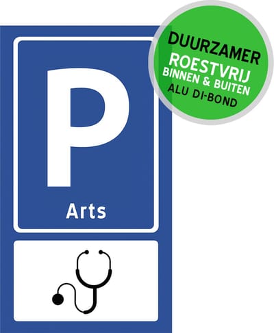 Pictogram/ bord XL Dibond | Parkeerplaats "Arts" | 27 x 50 cm | Dokter | Geneesheer | Gereserveerd | Verpleging | Ziekenhuis | Patiënten | Roestvrij | 1 stuk