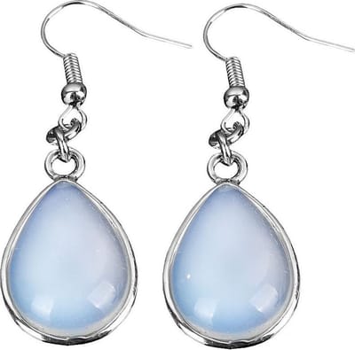 Edelstenen oorbellen Sea Opal Teardrop - oorhanger - blauw - zee opaal - sterling zilver (925) - luxe sieraden zakje - blauwe oorbellen - oorbellen dames