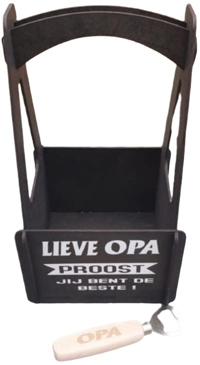 Decoratieve houten bier tas - kratje - houten bieropener - opa - bonus papa - papa