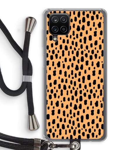 Case Company® - Hoesje met koord geschikt voor Samsung Galaxy A12 hoesje met Koord - Panter - Telefoonhoesje met Zwart Koord - Bescherming aan alle Kanten en Over de Schermrand