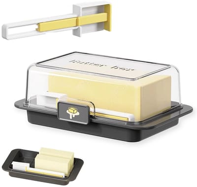 Dailygoods - Boterschaal, met transparant klikdeksel, kaasdoos, zwarte boterdispenser, vierkante botervloot, klein, voor het bewaren van boter en kaas