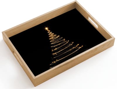 Dienblad hout 40x30 cm - Schootdienblad - Magisch - Kerstboom - Lichtspiralen - Zwart - Borrelplank rechthoek - Plateau dienbladen