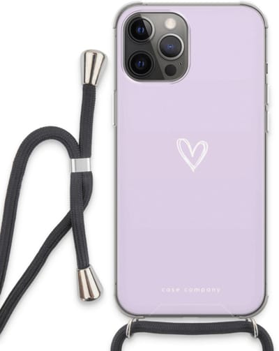 Case Company® - Hoesje met koord geschikt voor iPhone 13 Pro Max hoesje met Koord - Klein hartje paars - Telefoonhoesje met Zwart Koord - Bescherming aan alle Kanten en Over de Schermrand