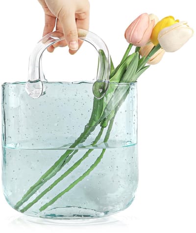 Dailygoods- Bloemenvaas Handgemaakt - Glazen Handtas Vaas - Decoratieve Vaas - Uniek Ontwerp - Elegant Kunstwerk - Hoogwaardig Vakmanschap
