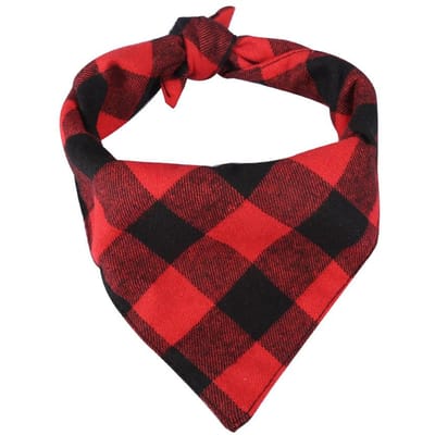 Animal de compagnie Chien Chiot Écharpe Collier Bavoir Bandage Tour de cou Bandana Motif Plaid Noir Rouge (L) L black
