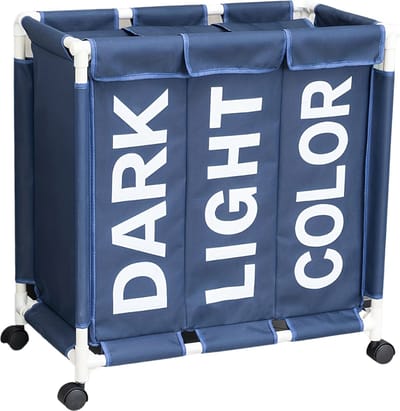 Bovista Wassorteerder 3 Vakken - Wassorteerder - Wasmand 3 Vakken - Wassorteerder Op Wieltjes - Laundry Basket - Laundry Bag - Blauw