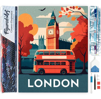 Figured'Art Diamond Painting set Volwassenen 40x50 cm Reisposter Londen - 5D DIY Art full drill vierkante diamant - Opgerold canvas