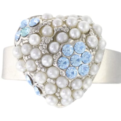 Behave - Ring - Verstelbare Hartvormige Ring – Zilverkleurig met Parelaccenten en Blauwe Kristallen – Klassiek & Elegant