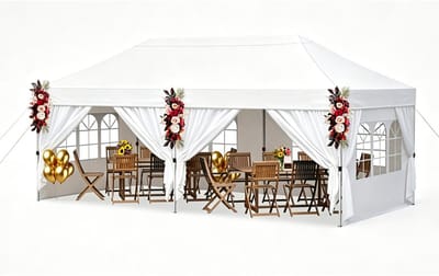 COSTWAY opvouwbare partytent van 3 x 6 m met 4 zijwanden, in hoogte verstelbare partytent, pop-up partytent met 6 zandzakken en opbergtas, partytent, opvouwbare partytent voor in de tuin, feestjes, op het terras en op de camping (wit)