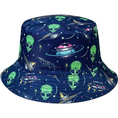 Nouveau Chapeau Bob Motif Alien Dessin Animé, Léger et Pliable, Facile à Ranger, Réversible, Chapeau Bob Stylé, Convient à Toutes les Saisons (Blue,One Size) bleu