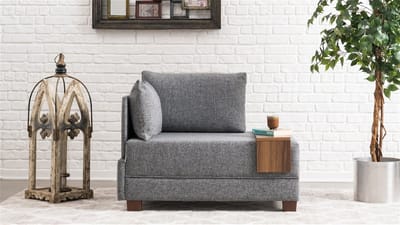 Dimehouse Moderne Fauteuil Grijs Stof Fly - Links - Met Houten Tafeltje - Stof - Modern