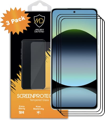 3-Pack MobyDefend Screenprotectors - Geschikt voor Xiaomi Redmi Note 14 5G - Screensavers Met Zwarte Randen - Gehard Glas